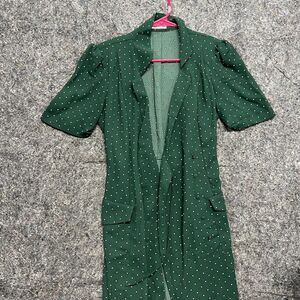 Mango Casual Dress Women 4 Green Short Sleeve Belted Pocket Button Norm Core
